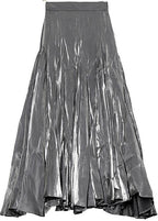 Plus Size Grey Patchwork Asymmetrical design Silk Skirt
