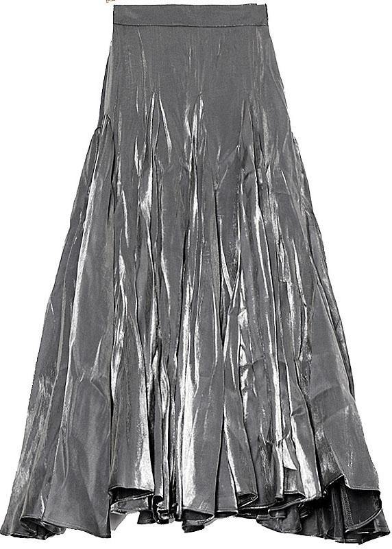 Plus Size Grey Patchwork Asymmetrical design Silk Skirt