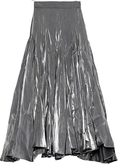 Plus Size Grey Patchwork Asymmetrical design Silk Skirt
