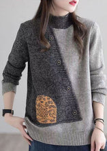 Load image into Gallery viewer, Plus Size Grey Stand Collar Patchwork Button Knit Sweaters Winter