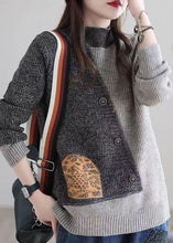 Load image into Gallery viewer, Plus Size Grey Stand Collar Patchwork Button Knit Sweaters Winter