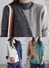 Load image into Gallery viewer, Plus Size Grey Stand Collar Patchwork Button Knit Sweaters Winter