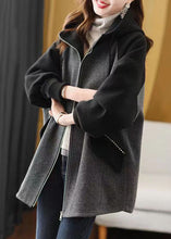 Load image into Gallery viewer, Plus Size Grey Zip Up Pockets Patchwork Fine Cotton Filled Hooded Coat Fall
