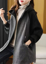 Load image into Gallery viewer, Plus Size Grey Zip Up Pockets Patchwork Fine Cotton Filled Hooded Coat Fall