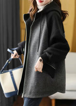 Load image into Gallery viewer, Plus Size Grey Zip Up Pockets Patchwork Fine Cotton Filled Hooded Coat Fall