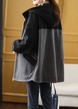 Load image into Gallery viewer, Plus Size Grey Zip Up Pockets Patchwork Fine Cotton Filled Hooded Coat Fall