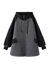 Load image into Gallery viewer, Plus Size Grey Zip Up Pockets Patchwork Fine Cotton Filled Hooded Coat Fall