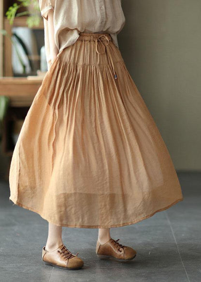 Plus Size Khaki Retro Circle Summer A Line Linen Skirt