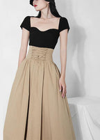 Plus Size Khaki tie waist Ruffles Summer Skirts