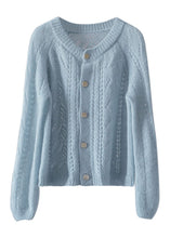 Load image into Gallery viewer, Plus Size Light Blue O-Neck Hollow Out Ma Hai Mao Knit Cardigan Spring