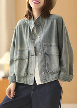 Load image into Gallery viewer, Plus Size Light Blue Pockets Button Fall Denim Long Sleeve Coat