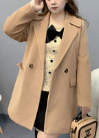 Plus Size Light Camel Peter Pan Collar Pockets Woolen Trench Fall