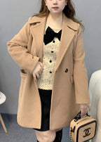 Plus Size Light Camel Peter Pan Collar Pockets Woolen Trench Fall