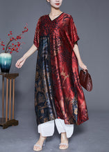 Load image into Gallery viewer, Plus Size Mulberry V Neck Print Silk Long Dress Summer