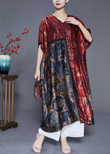 Load image into Gallery viewer, Plus Size Mulberry V Neck Print Silk Long Dress Summer