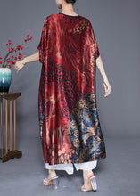 Load image into Gallery viewer, Plus Size Mulberry V Neck Print Silk Long Dress Summer