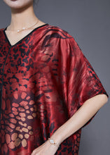 Load image into Gallery viewer, Plus Size Mulberry V Neck Print Silk Long Dress Summer