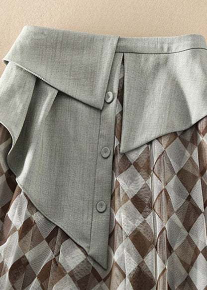 Plus Size Natural high waist Tulle Plaid Skirts Spring