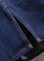 Plus Size Navy Pockets Elastic Waist Patchwork Denim A Iine Skirts Fall