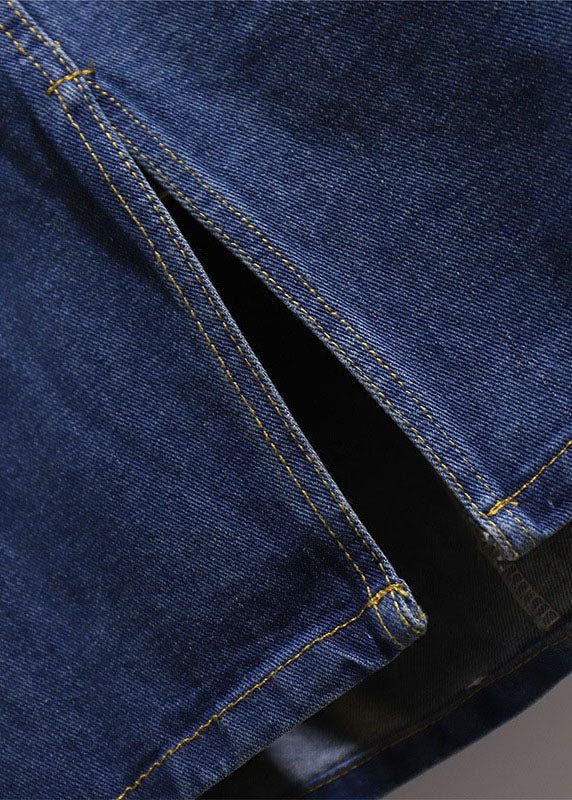 Plus Size Navy Pockets Elastic Waist Patchwork Denim A Iine Skirts Fall