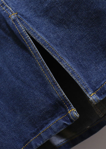 Plus Size Navy Pockets Elastic Waist Patchwork Denim A Iine Skirts Fall