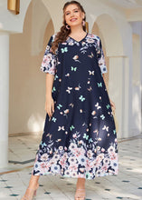 Load image into Gallery viewer, Plus Size Navy V Neck Print Cotton Long Dresses Summer