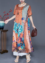 Load image into Gallery viewer, Plus Size Orange Oversized Print Pockets Silk Vacation Dresses Summer