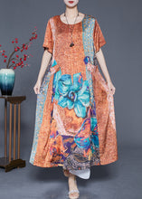 Load image into Gallery viewer, Plus Size Orange Oversized Print Pockets Silk Vacation Dresses Summer