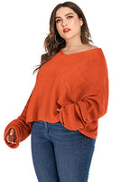 Plus Size Orange V Neck Chunky Oversized Knit Sweater Long Sleeve