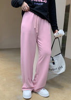 Plus Size Pink Draping High Waist Spandex Straight Pants Fall