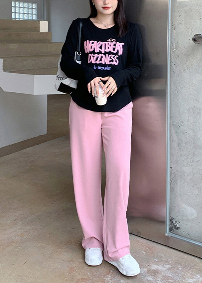 Plus Size Pink Draping High Waist Spandex Straight Pants Fall