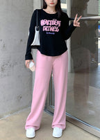 Plus Size Pink Draping High Waist Spandex Straight Pants Fall