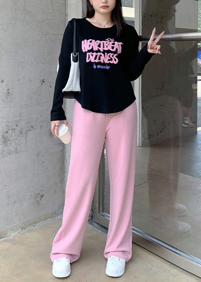 Plus Size Pink Draping High Waist Spandex Straight Pants Fall