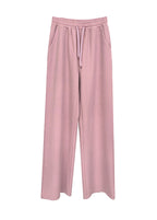 Plus Size Pink Draping High Waist Spandex Straight Pants Fall