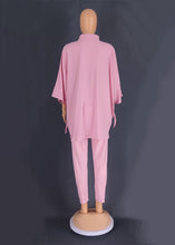 Load image into Gallery viewer, Plus Size Pink Embroideried Button Chiffon Shirts And Pants Two Pieces Set Summer