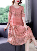 Load image into Gallery viewer, Plus Size Pink O-Neck Patchwork Print Tulle Party Dress Summer