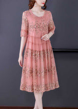 Load image into Gallery viewer, Plus Size Pink O-Neck Patchwork Print Tulle Party Dress Summer