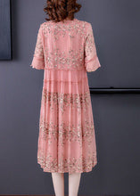 Load image into Gallery viewer, Plus Size Pink O-Neck Patchwork Print Tulle Party Dress Summer