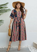 Load image into Gallery viewer, Plus Size Print Tie Waist Silk Maxi Dresses Summer