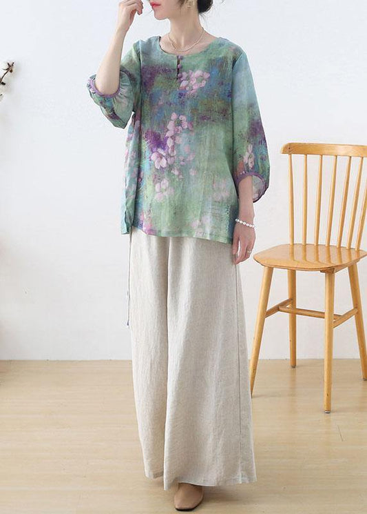 Plus Size Purple Button Print Fall Three Quarter Sleeve Top