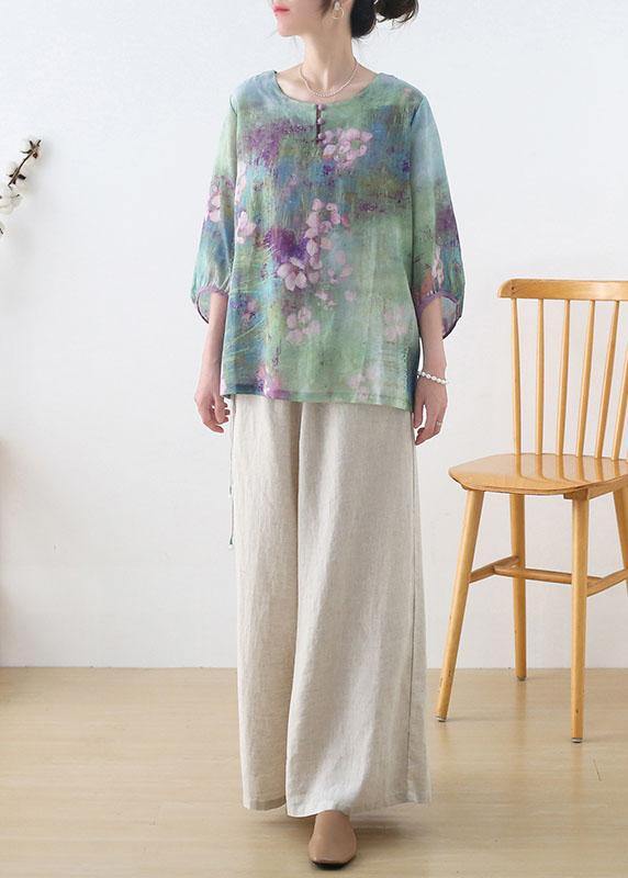 Plus Size Purple Button Print Fall Three Quarter Sleeve Top