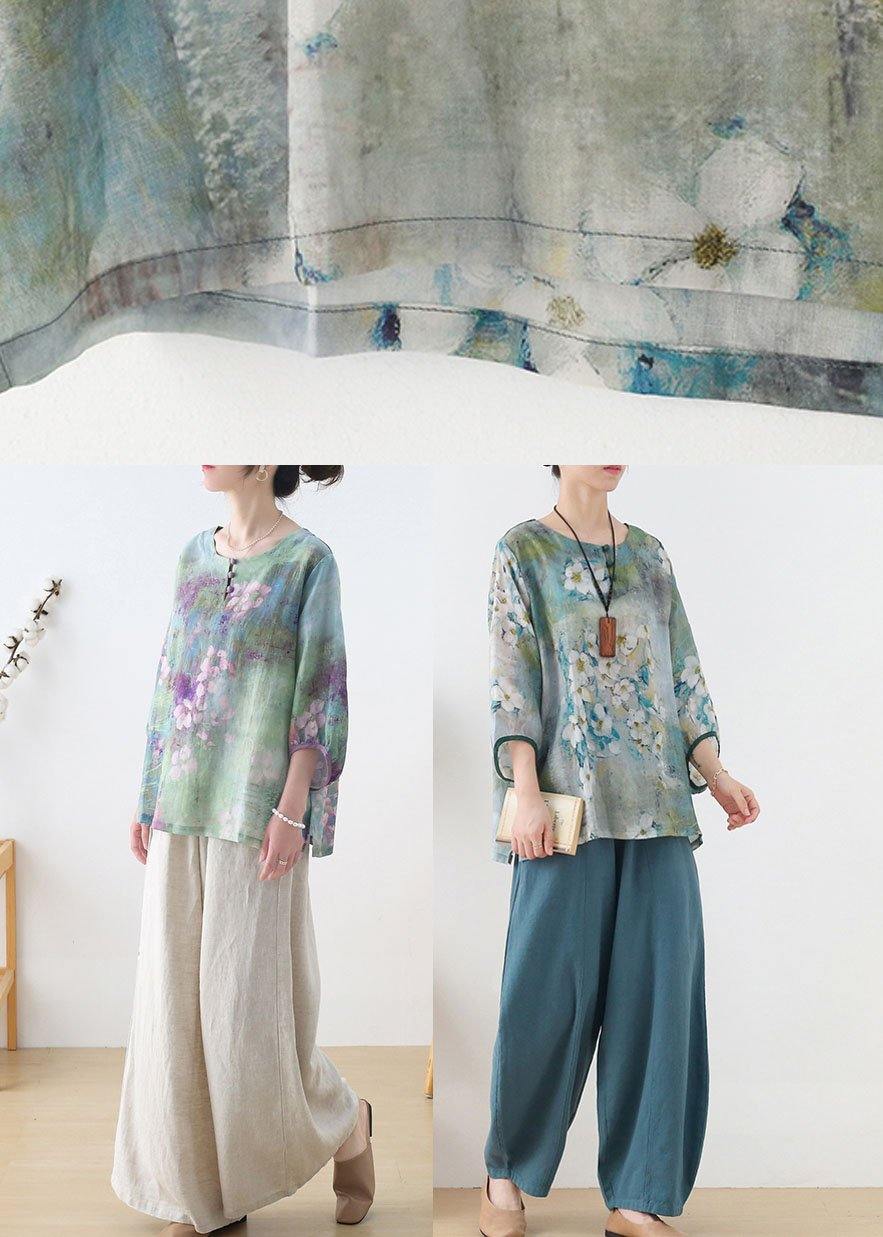 Plus Size Purple Button Print Fall Three Quarter Sleeve Top