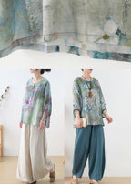 Plus Size Purple Button Print Fall Three Quarter Sleeve Top