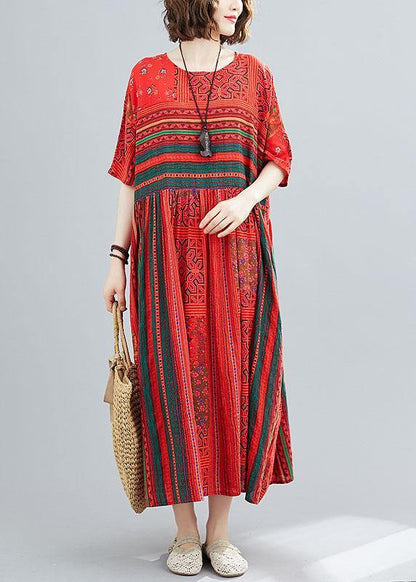 Plus Size Red Loose Patchwork Print Summer Dress