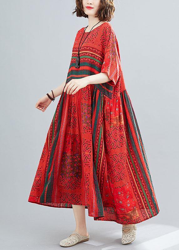 Plus Size Red Loose Patchwork Print Summer Dress