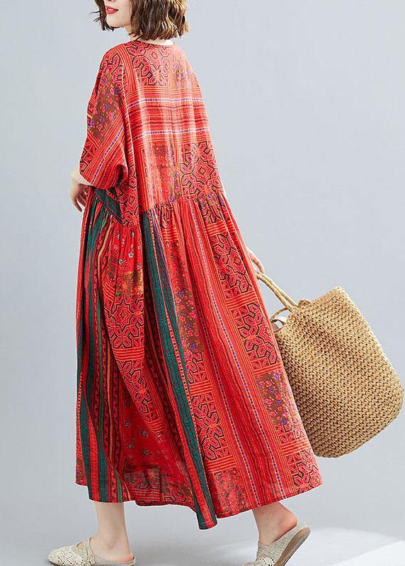 Plus Size Red Loose Patchwork Print Summer Dress