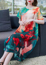 Load image into Gallery viewer, Plus Size Red O Neck Print Patchwork Chiffon Dresses Summer