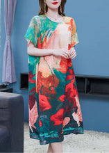 Load image into Gallery viewer, Plus Size Red O Neck Print Patchwork Chiffon Dresses Summer