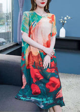 Load image into Gallery viewer, Plus Size Red O Neck Print Patchwork Chiffon Dresses Summer