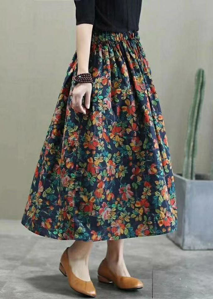 Plus Size Red elastic waist Print Cotton Skirts Spring